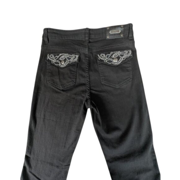 NTW Y2K Tru Luxe Womens Black Denim Jewel Embellished Bootcut Jeans Size 10 - Picture 3 of 7